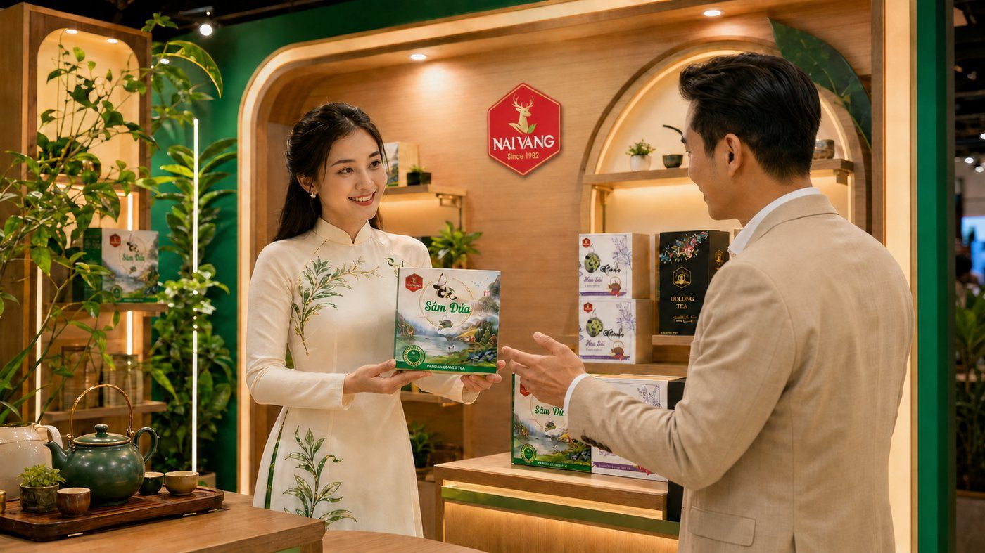 Không gian trưng bày sản phẩm tại đại lý Trà Nai Vàng